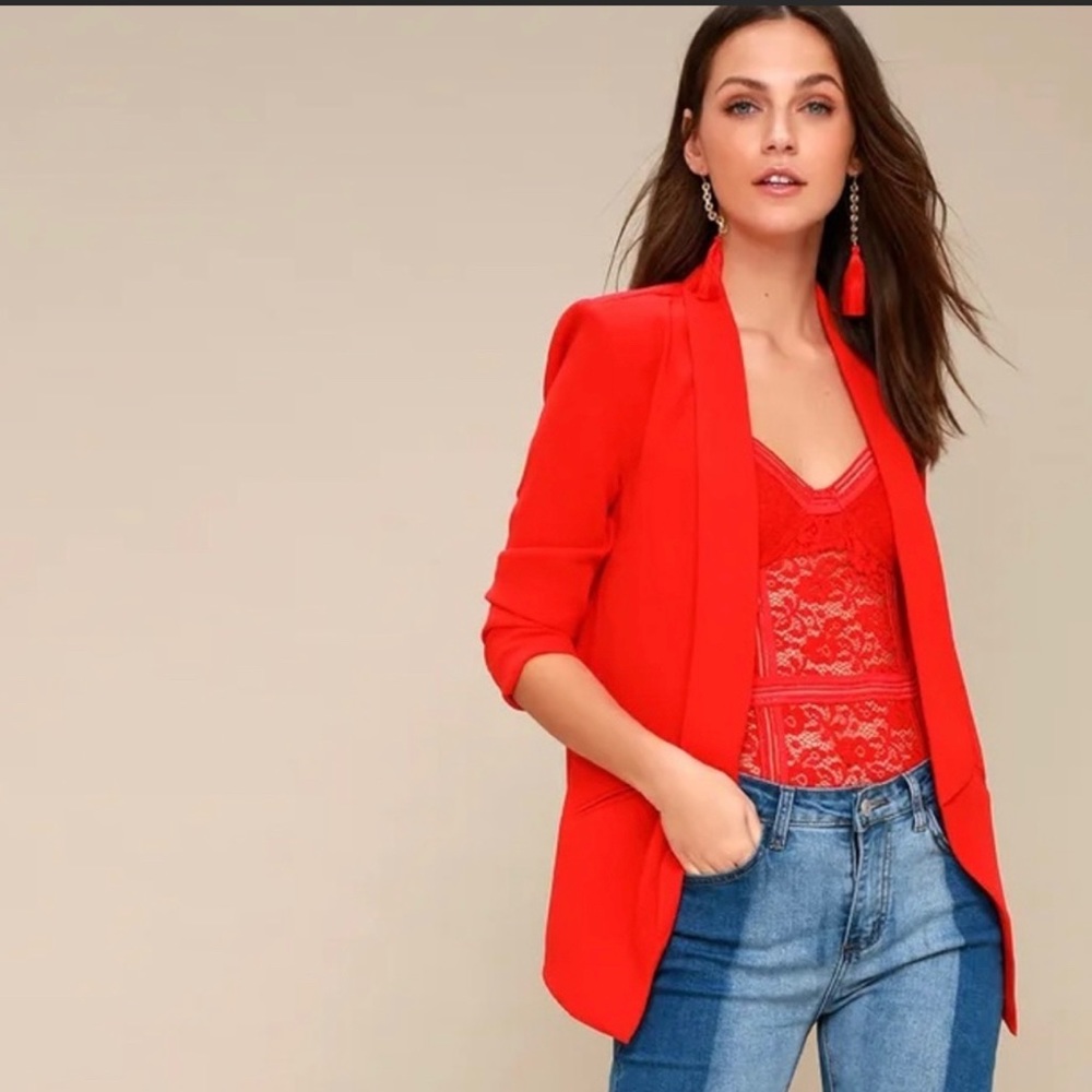 Lulu’s Miss Punctuality Red Lightweight Blazer size M